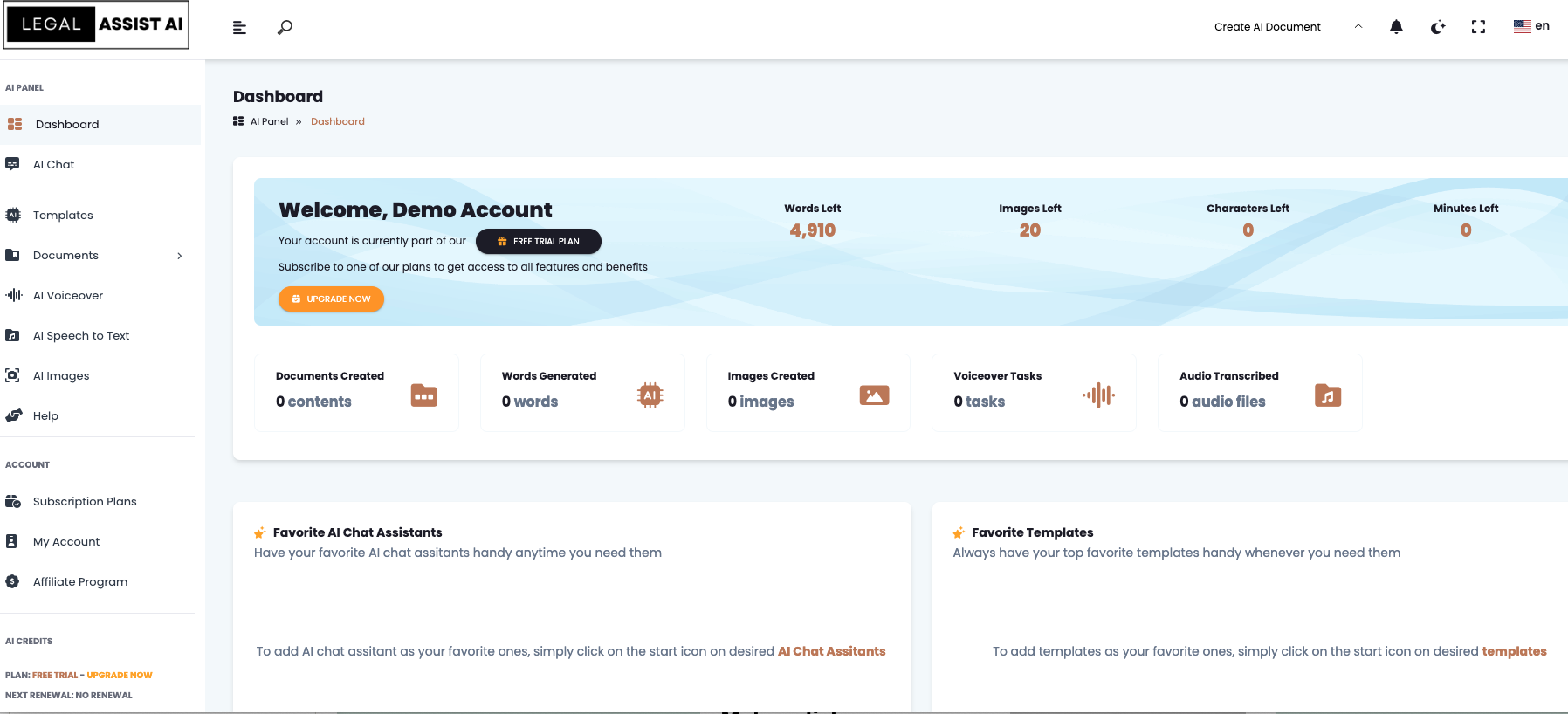 screenshot of Legal Assist AI